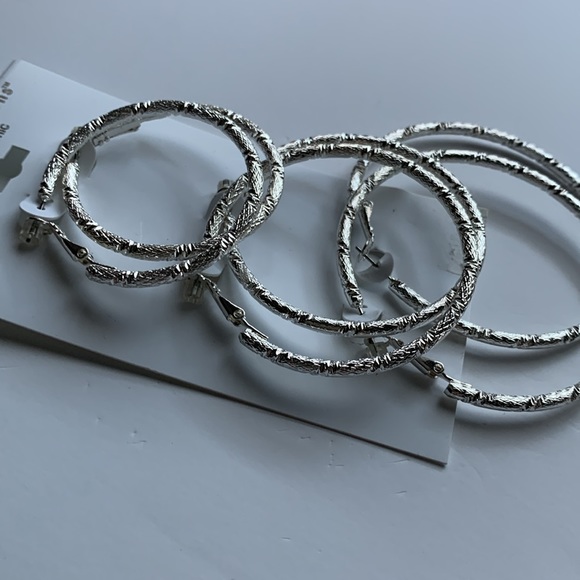 Pure Expressions Hypo-Allergenic Silver Tone Texture Hoop Earrings Set of 3 - Picture 11 of 12